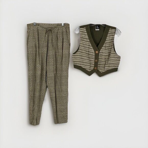 Ali Miles Petites Vtg Green Button Up Vest Pant Set Sz S Vest Sz 6 Pant - Picture 1 of 4